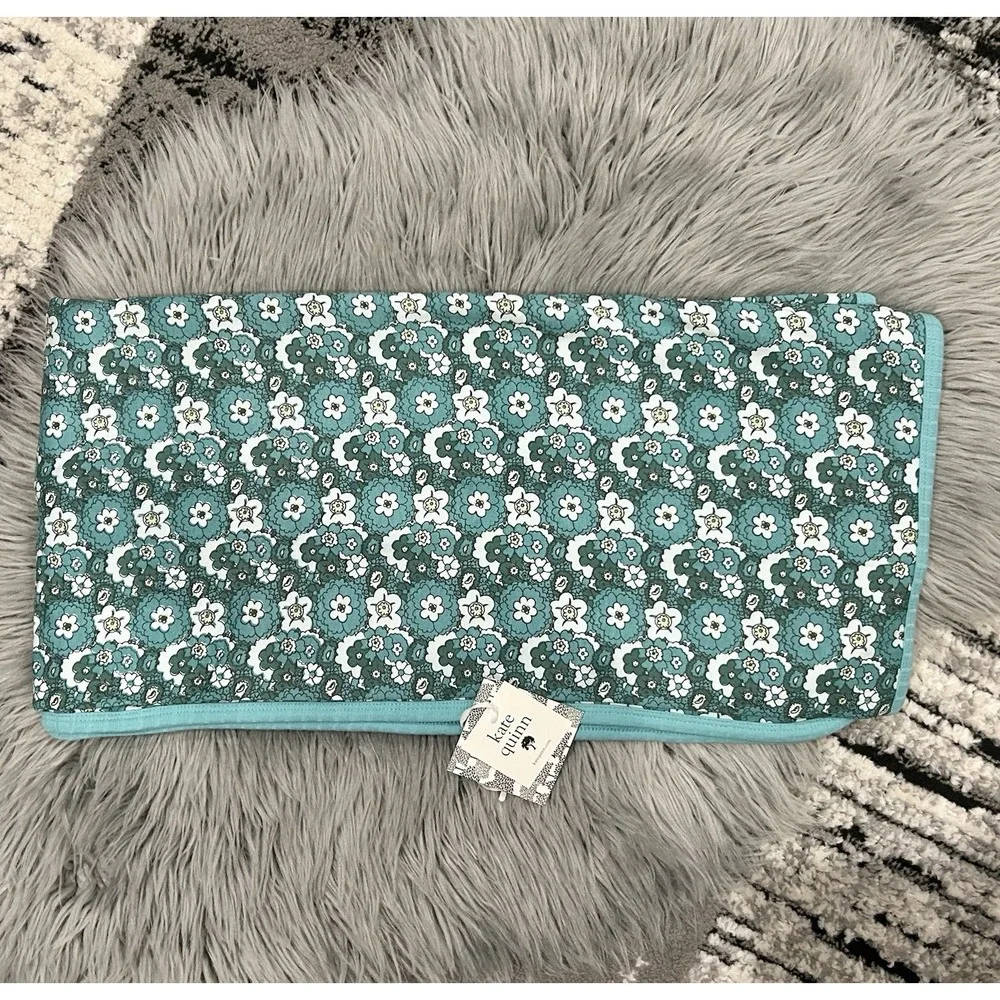 Kate Quinn Double‎ Layer Cotton Blue/Teal 60s Floral New In Bag Blanket 44X44